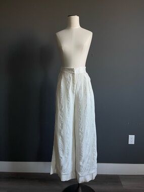 The Handloom Ivory Textured Wide Leg Pants High Waist Resort Minimalist Bridal